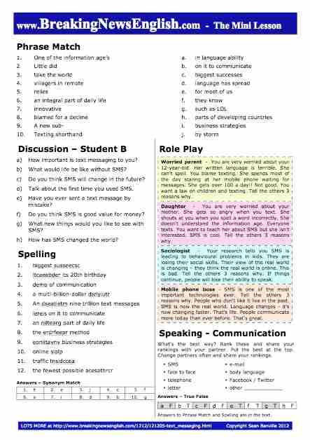 A 2-Page Mini-Lesson - Text Messaging