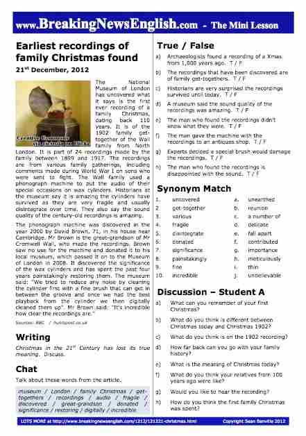 A 2-Page Mini-Lesson - First Christmas