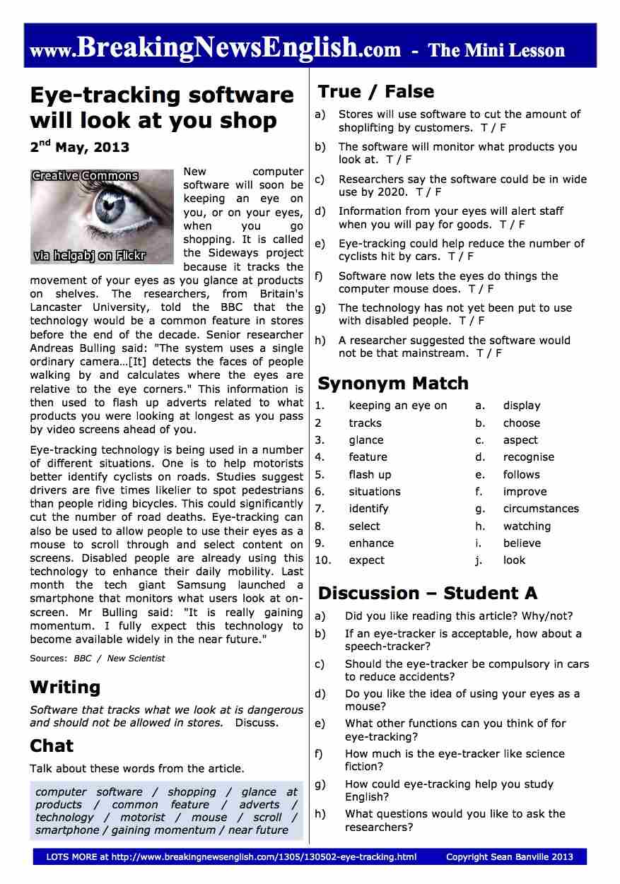 A 2-Page Mini-Lesson - Eye-Tracking Software