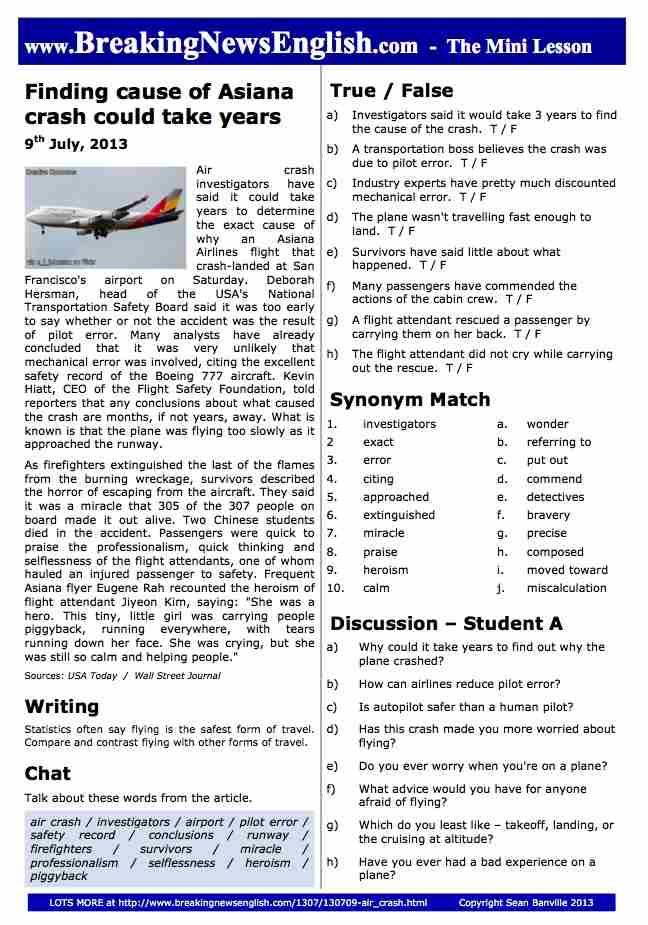 A 2-Page Mini-Lesson - Asiana Air Crash
