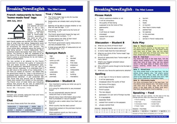 A 2-Page Mini-Lesson - French Food