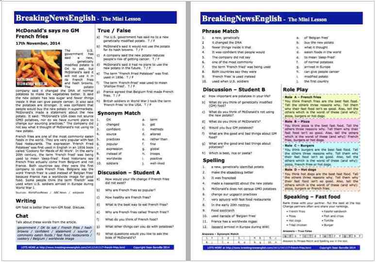 A 2-Page Mini-Lesson - French Fries