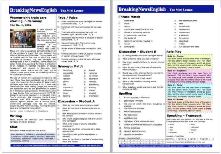 A 2-Page Mini-Lesson - Women-Only Trains